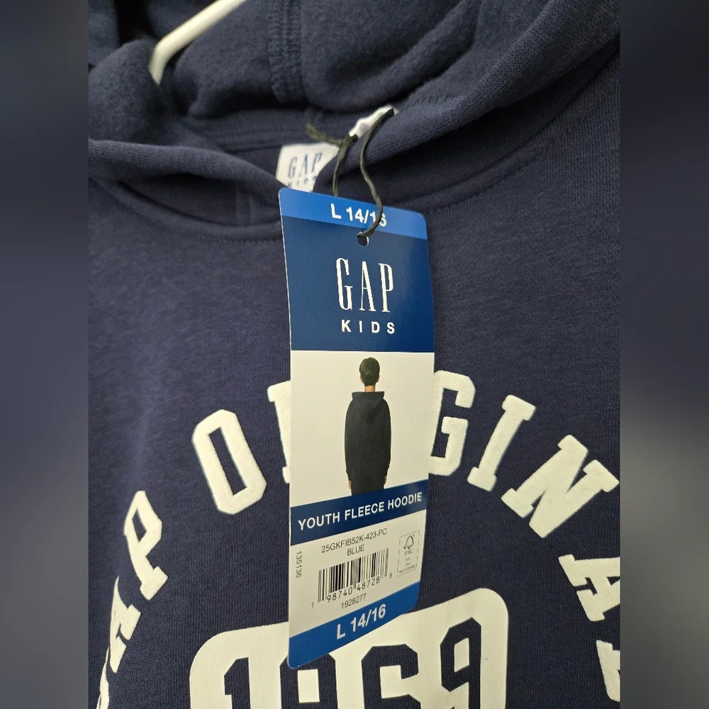 GAP Youth, Navy 'Gap Original 1969' Pullover Hoodie, Youth Size Large 14-16